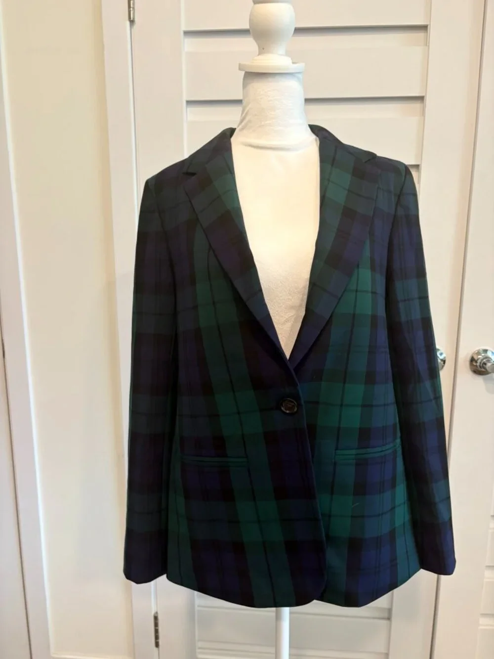 J.Crew Black Watch Tartan Plaid One Button Blazer Jacket Size 2